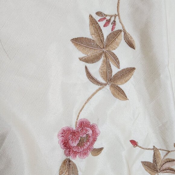 Vintage Floral Embroidered Octagonal Fabric Pre Cut With Pink & Brown Blooms - Picture 8 of 8